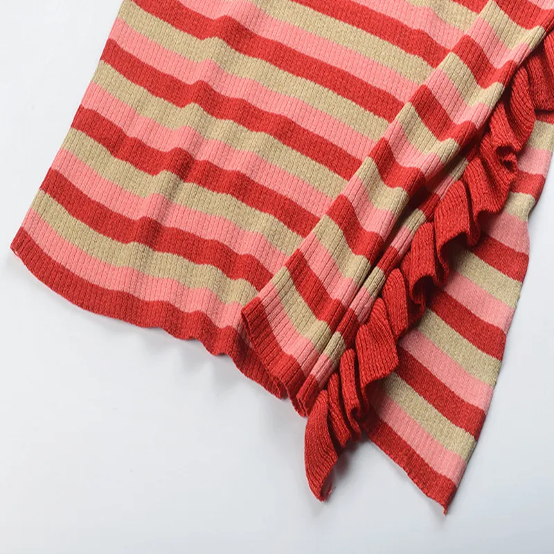 Облегающее вязаное платье-свитер в полоску для женщин Элегантное зимнее