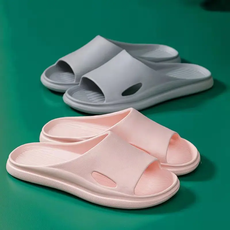 

Slippers Sandals Summer Unisex Striped Solid Color Shoes Men Indoor Non-slip Soft Comfortable Rubber Flat Heels Slide For Men