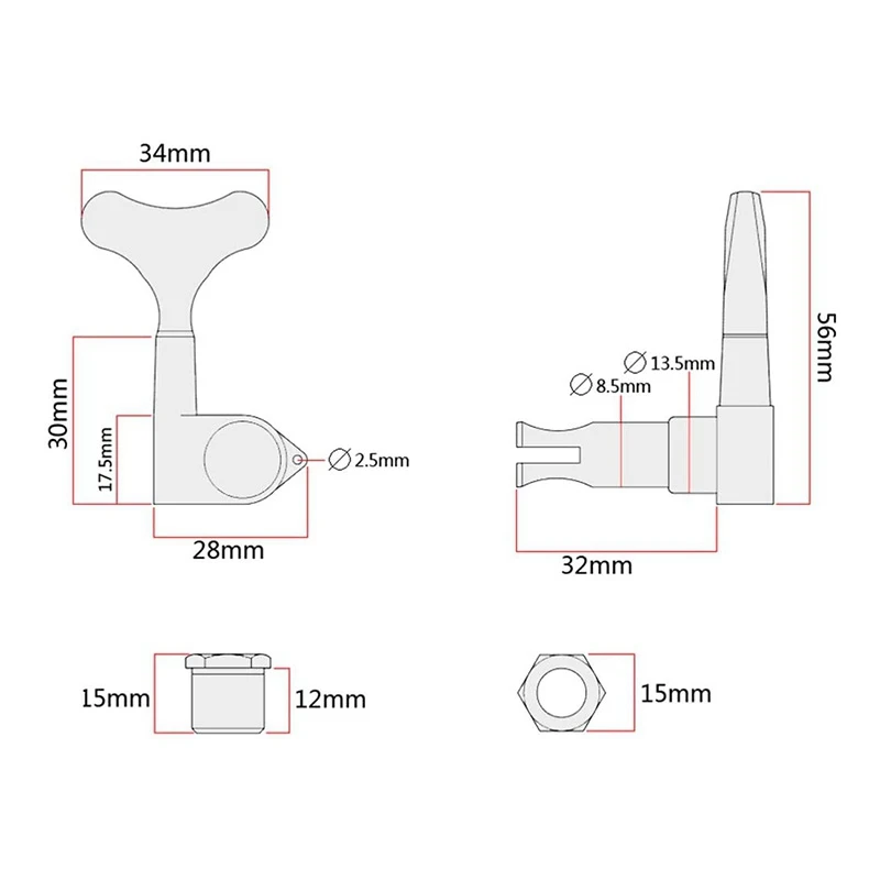 

1 Set Guitar Tuning Pegs 2R 2L Tuners Machine Heads with Ferrules & 6 Pcs Guitar String Triple-Cornered Chord Tie