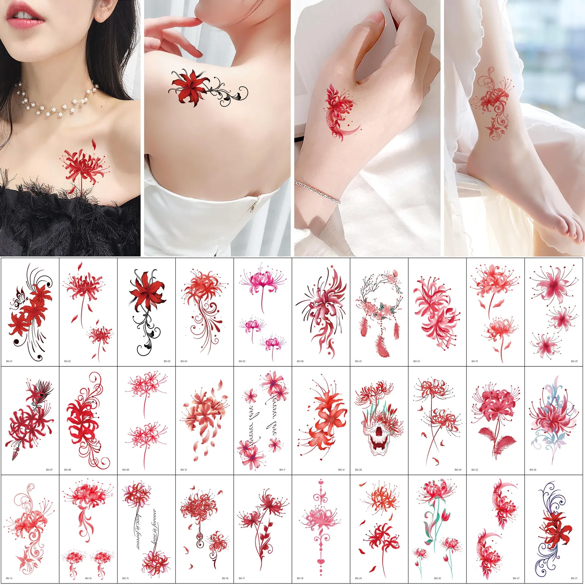 30 SheetsTemporary Tattoos Stickers for Women - Rose Feather Animals Written Words Flowers and Butterfly Sticker Waterproofing