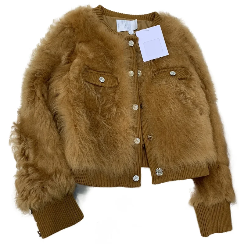 

Женская короткая шуба из натуральной овечьей шерсти, теплая зимняя куртка из натуральной овечьей шерсти