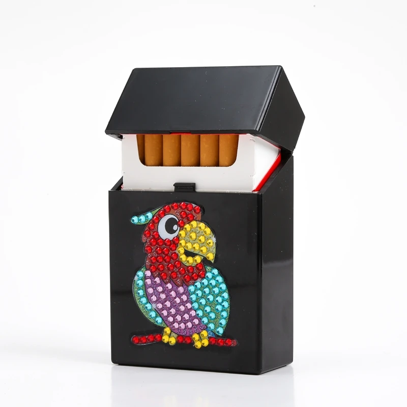 

Diamond painting storage cigarette case handmade DIY cross stitch red lips mouth skull plastic rigid cigarette storage box