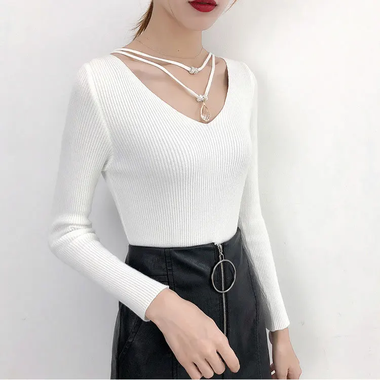 

Cultivate one's morality narrow cuff head tight v-neck thin jacket sweater
