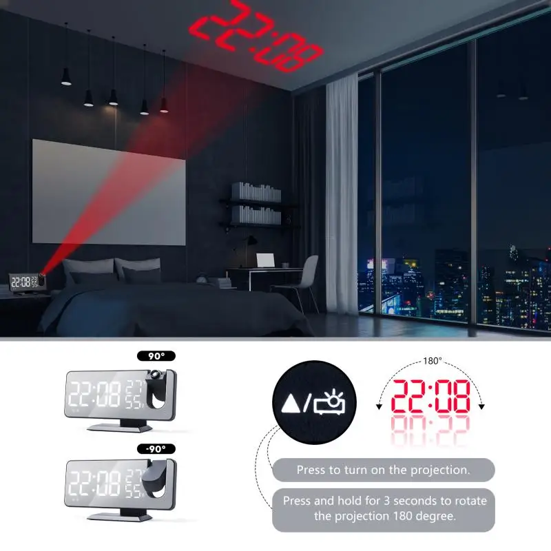 

Home Decor Projection Alarm Clock LED Digital Alarm Clock Thermometer Display Mirror Lamp Despertador Fast Shipping 2021 Hot
