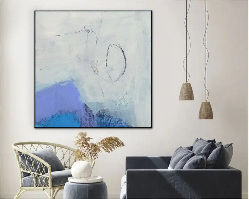 Goede Grote Witte Art Olieverf Abstract Blue Art Moderne Kunstwerk Abstract Schilderen Hedendaagse Muurschildering Voor Woonkamer