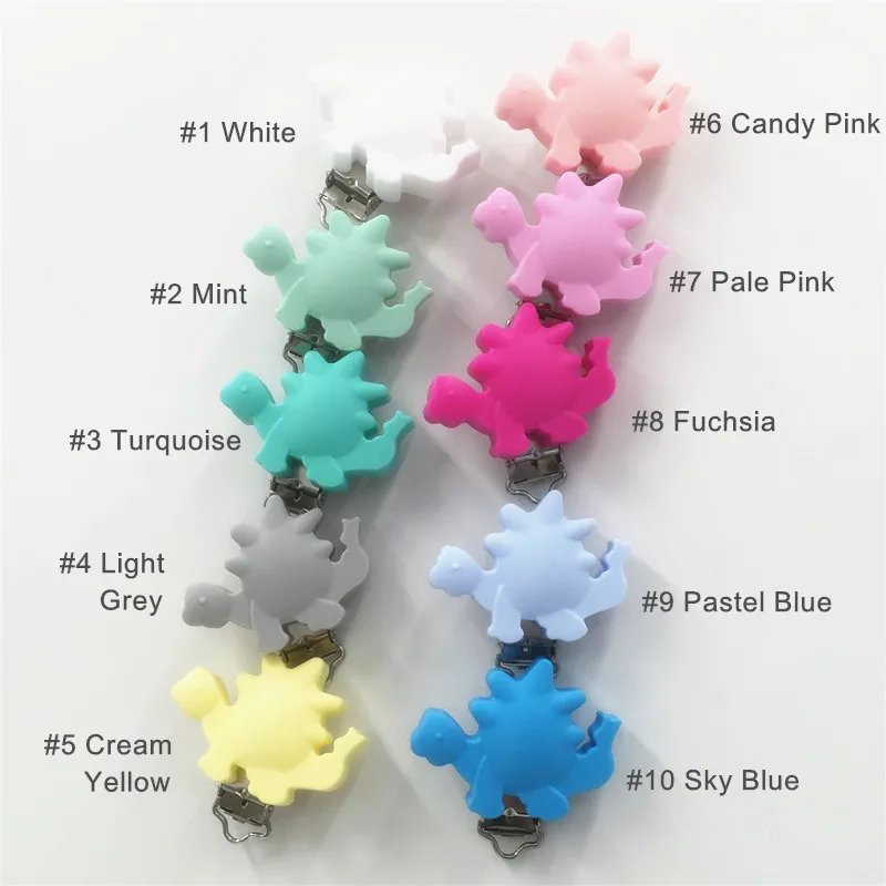 Chenkai 50PCS BPA Free Silicone Dinosaur Baby Pacifier Dummy Teether Chain Holder Clips DIY Soother Nursing Toy Accessories