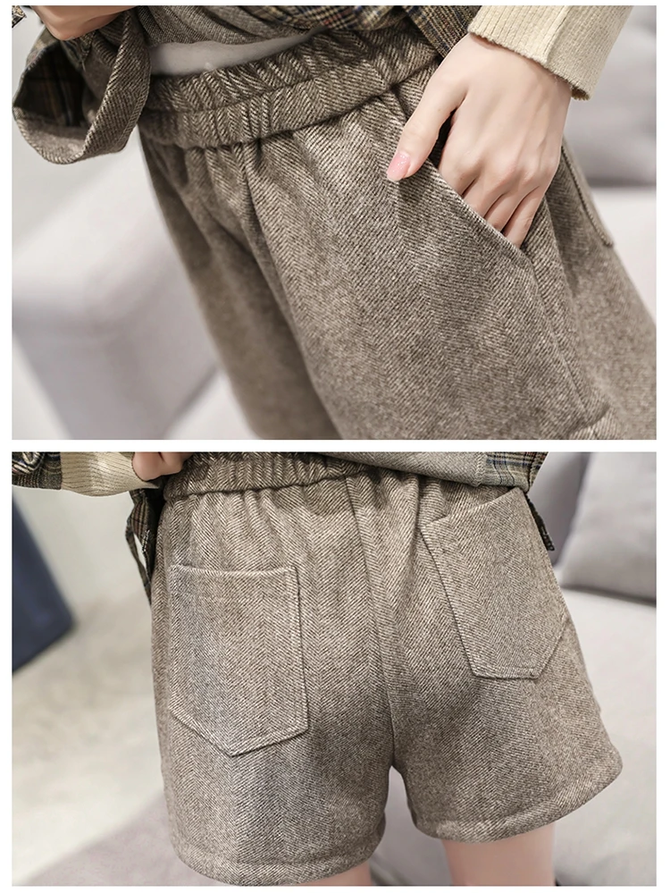 

Plaid Two Piece Short Set For Women Turtleneck Two Piece Set Casual Women's Suit Ensemble Femme Deux Pieces Conjunto Feminino