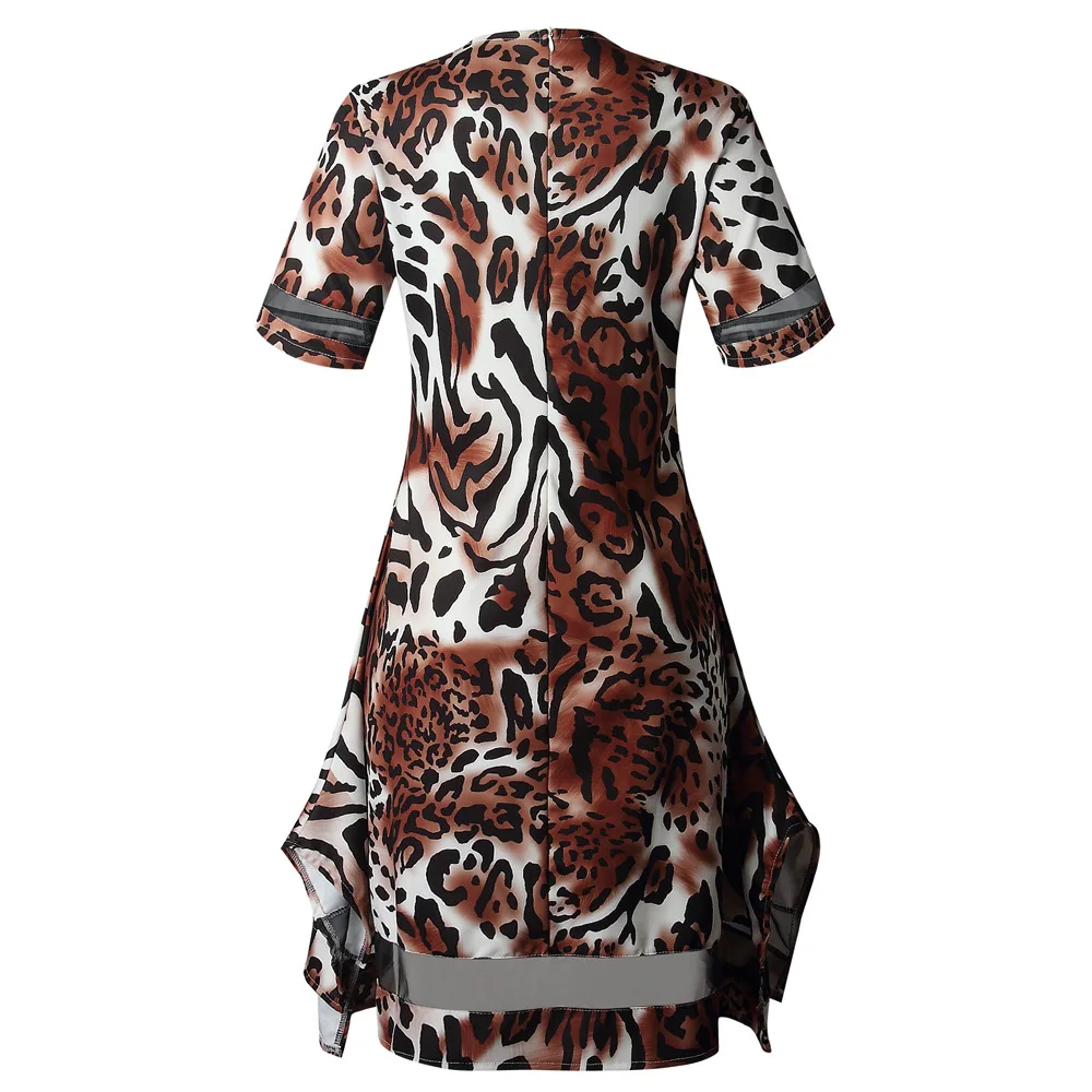 

Summer sexy leopard print party dress fashion slim O-neck short-sleeved ladies T-shirt long skirt
