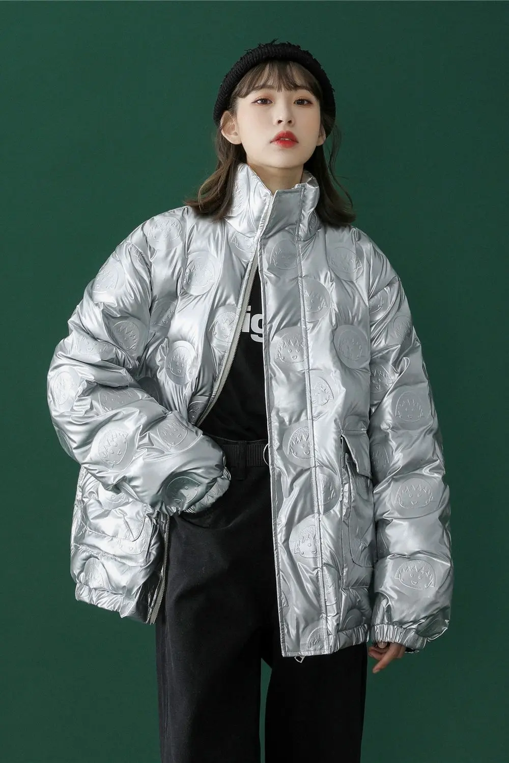 

2021 Winter And Spring New Youth Fashion Men's Bright Leather Solid Color Stand-up Collar Down Jacket Fashion Casual Top M-2XL