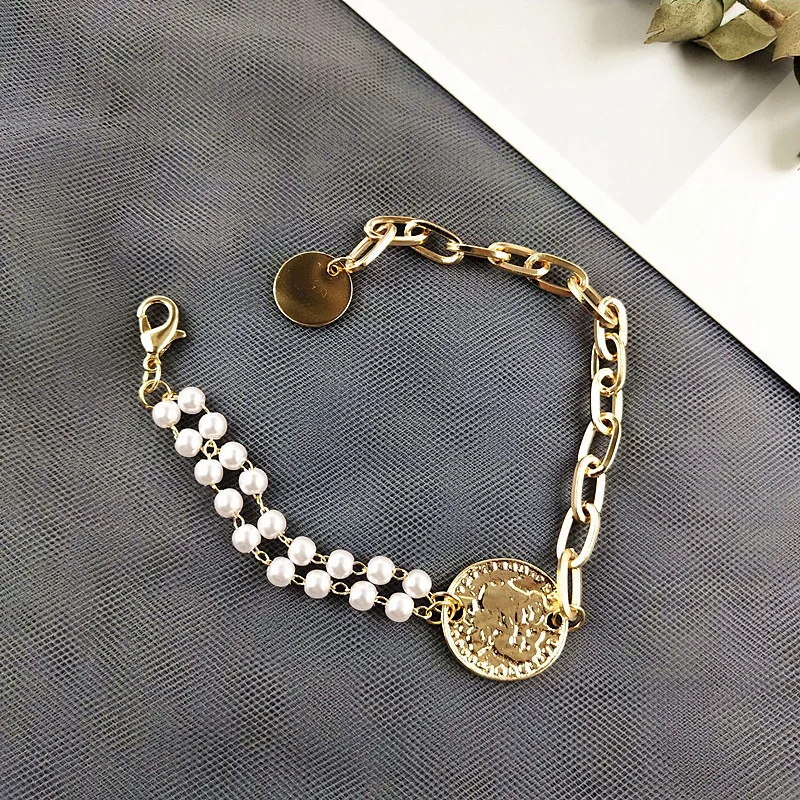 F.J4Z 2019 хит-хоп золотая цепочка женские браслеты с искусственным жемчугом и