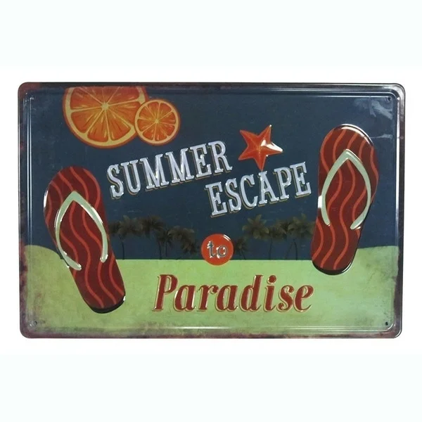 

С модным принтом; Модный принт летнее Побег в рай в винтажном стиле Оловянная металлическая табличка пляжные хижине домашний декор искусст...