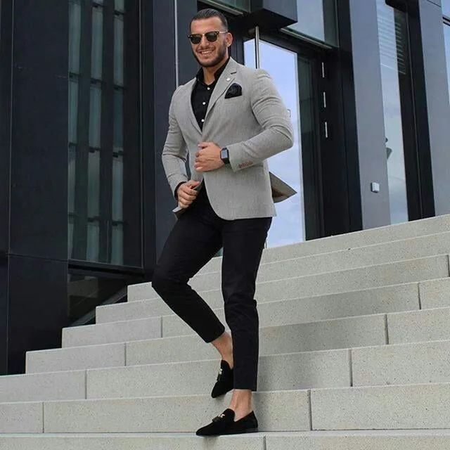 

Costume Homme Casual Grey Men Suits Business Man Blazers Male Groom Wear Slim Fit Tuxedo Wedding Suits 2 Pieces Jacket Pant