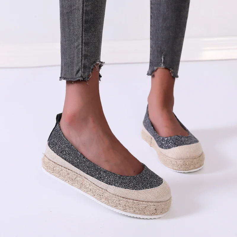 

Women's Fisherman Shoes Slip- On Weave Espadrilles Platform Loafers Comfort Ladies Moccasins Autumn New Flax Hemp Canvas Shoes