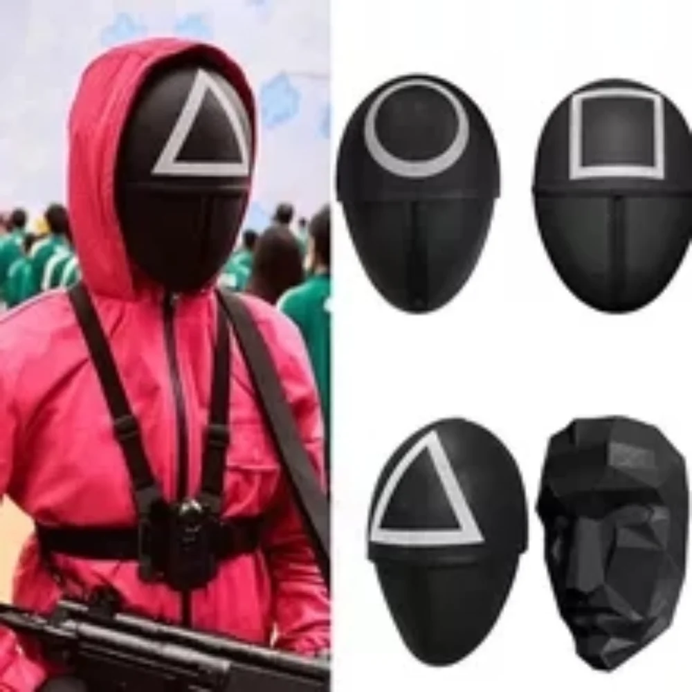 

ТВ игра кальмар черная маска косплей круглая шесть квадратных круглая треугольная пластиковая маска аксессуары для вечерние