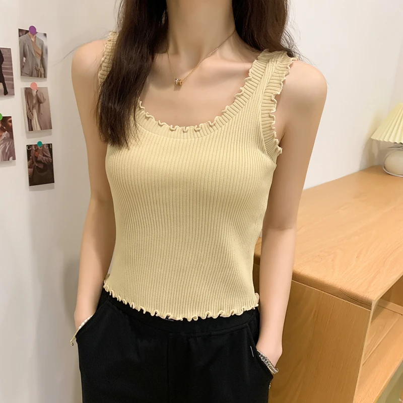 Wood Ear Decorative Camisole Slim-Fit Sweater Thin 2021 Women's Summer Camisole