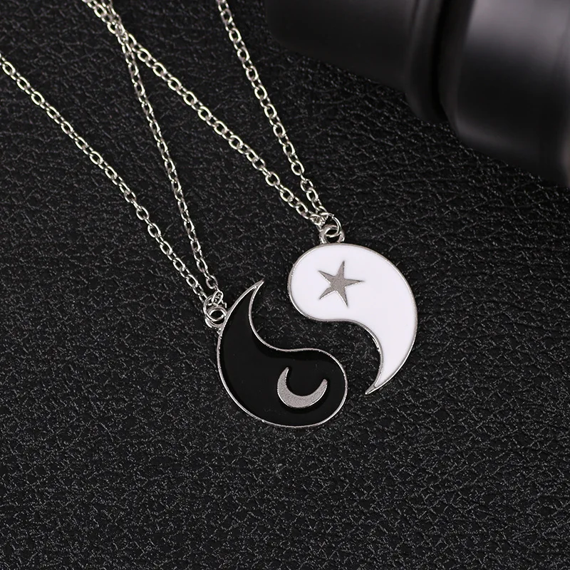 

2 PCS Yin Yang Tai Chi Couple Pendant Necklace for Women Men Fashion Enamel Moon Star Ladybug Friendship Choker Jewelry Gifts