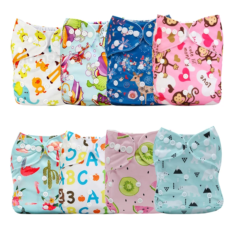 8PCS/Pack Printed Cloth Baby Printed Cloth Diaper Reusable Pocket Waterproof &Breathable Nappy Cover Sent Random Color