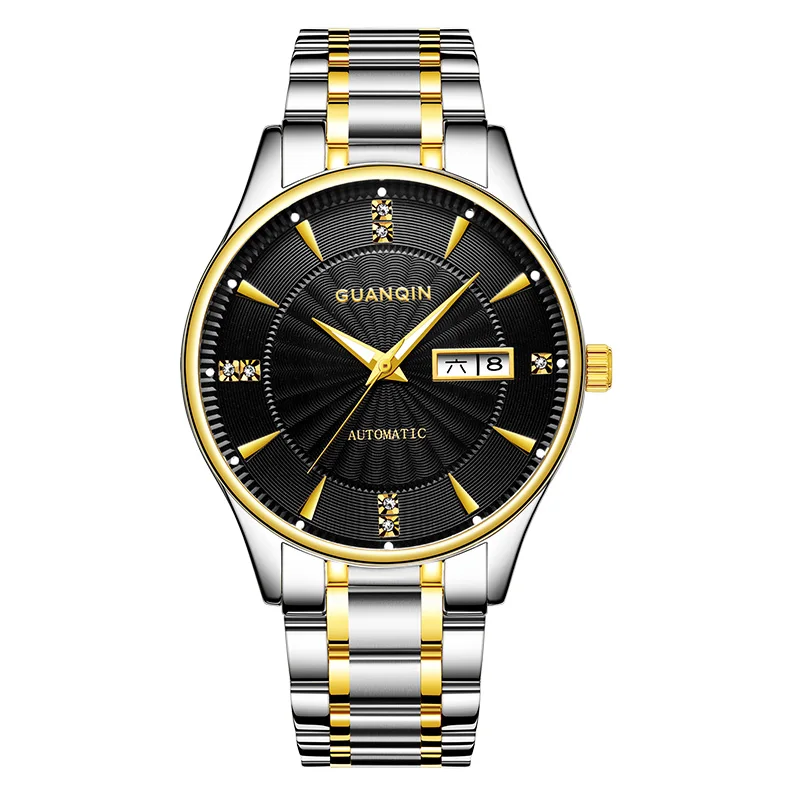 

GUANQIN Automatic Mechanical Men Watch Tungsten Steel Luminous Watches Date Calendar Waterproof Watch With Stainless Steel Strap