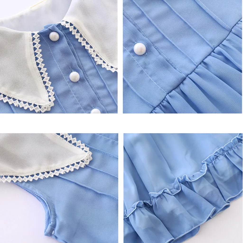 

Toddler Baby Girls Peter Pan collar Sleeveless Solid Princess Chiffon Dress Children Kids Summer Casual Solid Buttons Dresses