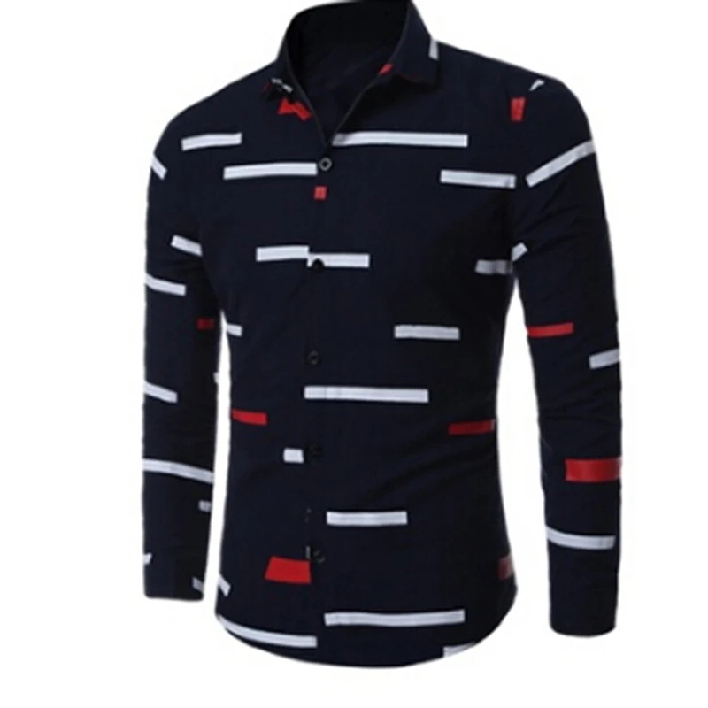 

Мужские топы размера плюс 3XL, рубашки, Осенние облегающие блузки с длинным рукавом, рубашка, мужские рубашки с асимметричными полосками и пу...