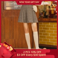 inman autumn winter school mini skirt high waist college cute style kawaii girl plaid pleated womens bottom wear