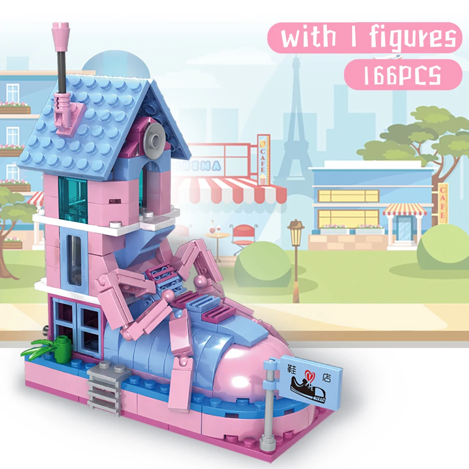HUIQIBAO 678pcs 4in1 Friends Stree View Building Blocks Ice Cream Car Candy Shop Shoe Toys Store Bricks for Children Girls Gifts | Игрушки и