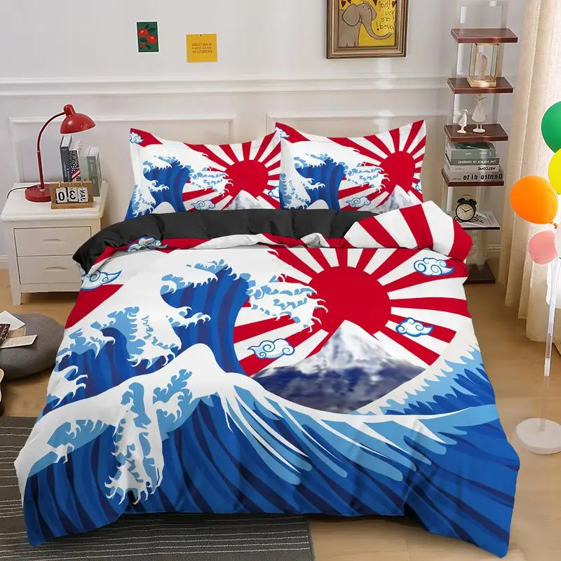 

3D Японии с рисунком в виде морских волн и солнца декорации серии Постельное белье печати пододеяльник комплекты близнец полный один двойно...