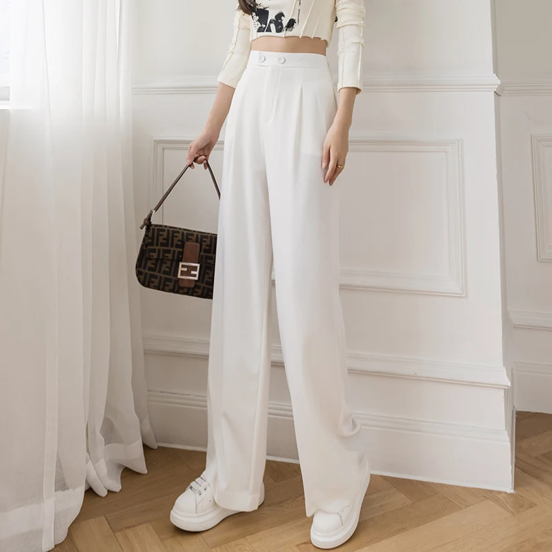 

Spot Ice Silk Suit Wide Leg Pants Women Summer Thin Section High Waist Draped Feeling Thin Mopping Pants Loose Straight Pants