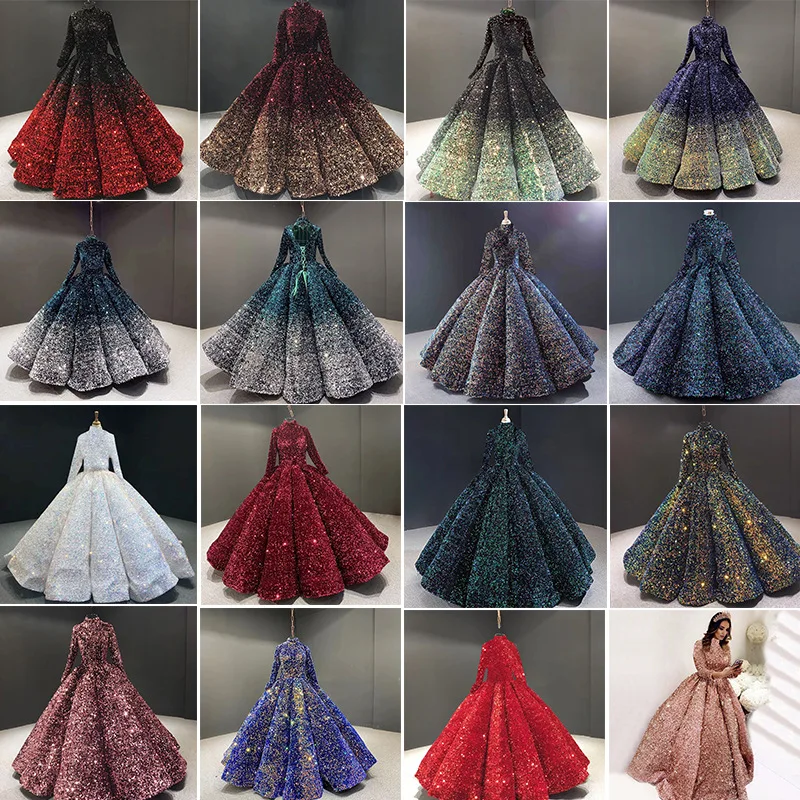 Роскошное свадебное платье в стиле Саудовской Аравии вечернее с блестками для