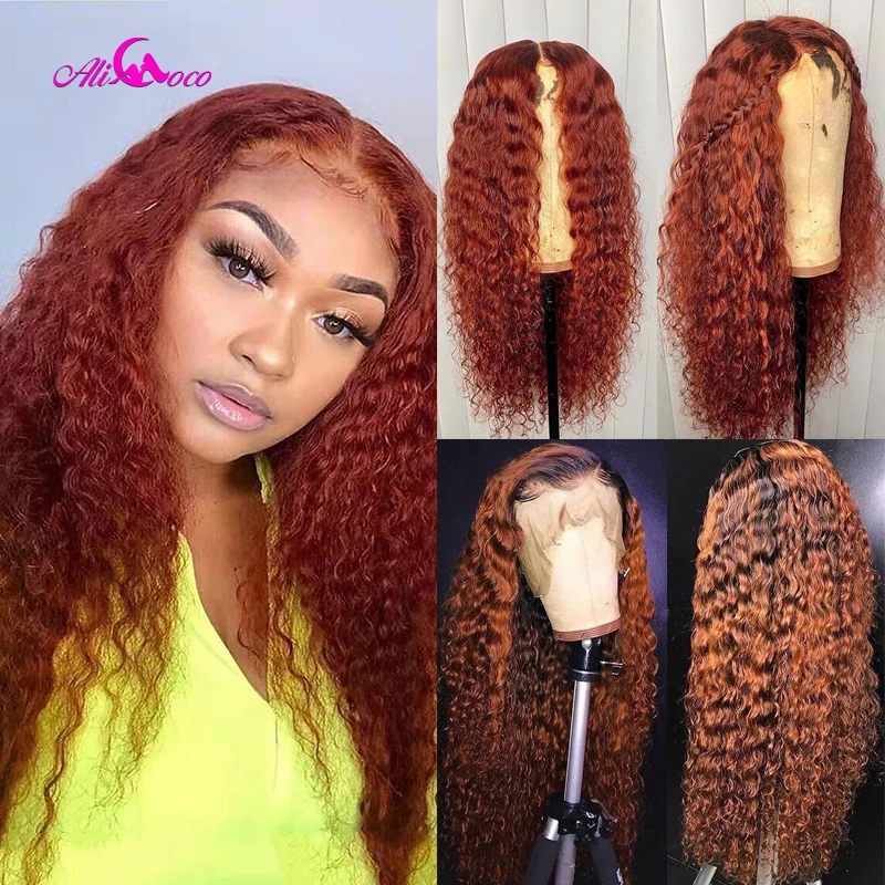 Али Коко прозрачный оранжевый имбирь глубокая волна человеческие волосы кружева