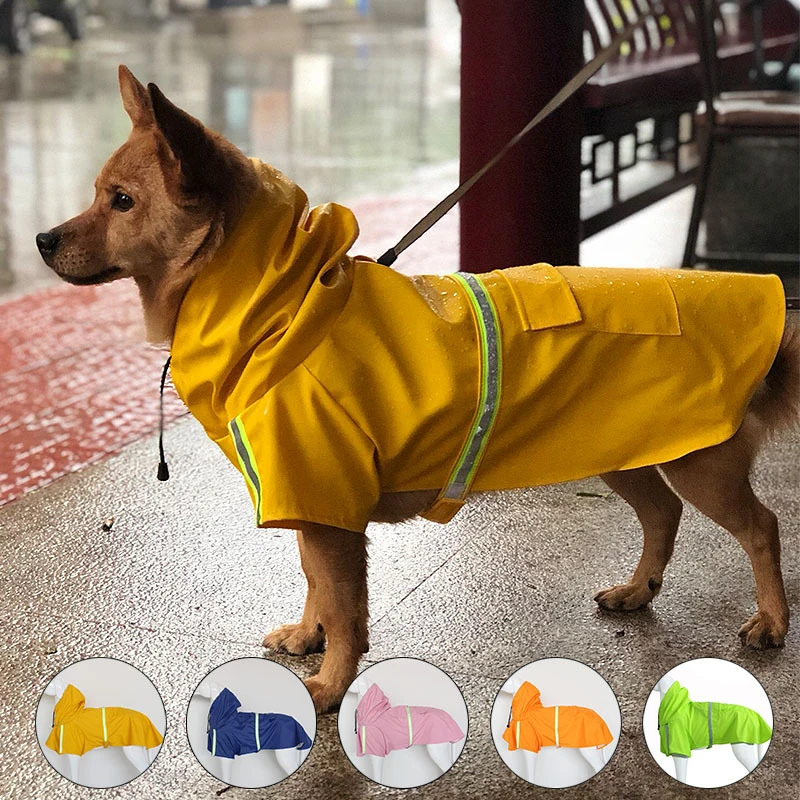 

Dog Raincoat For Big Dogs Waterproof Hooded Dog Clothes Overalls Rain Cloak Labrador Reflective Outdoor Breathable Pet Coat