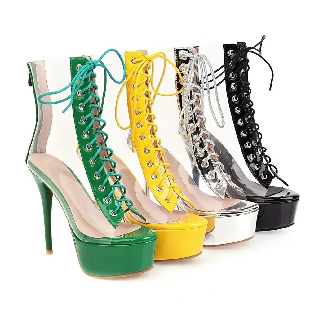 Женские ботильоны с открытым носком прозрачные непромокаемые из ПВХ на высоком