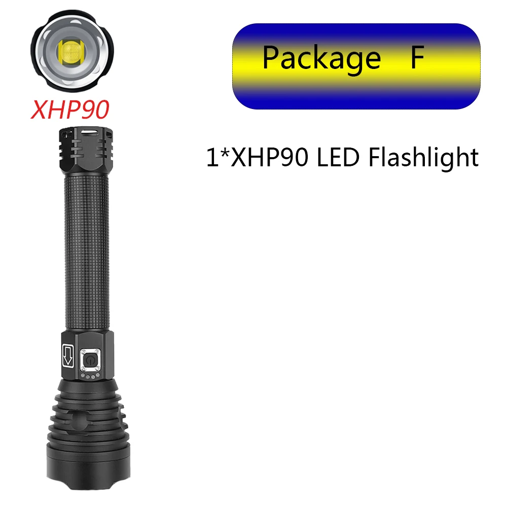 Package F Самый мощный светодиодный светильник XHP70 с подзарядкой от USB, фонарь с зумом XHP50, ручная лампа 26650, 18650, светильник с батареей - Испускаемый цвет: Package F