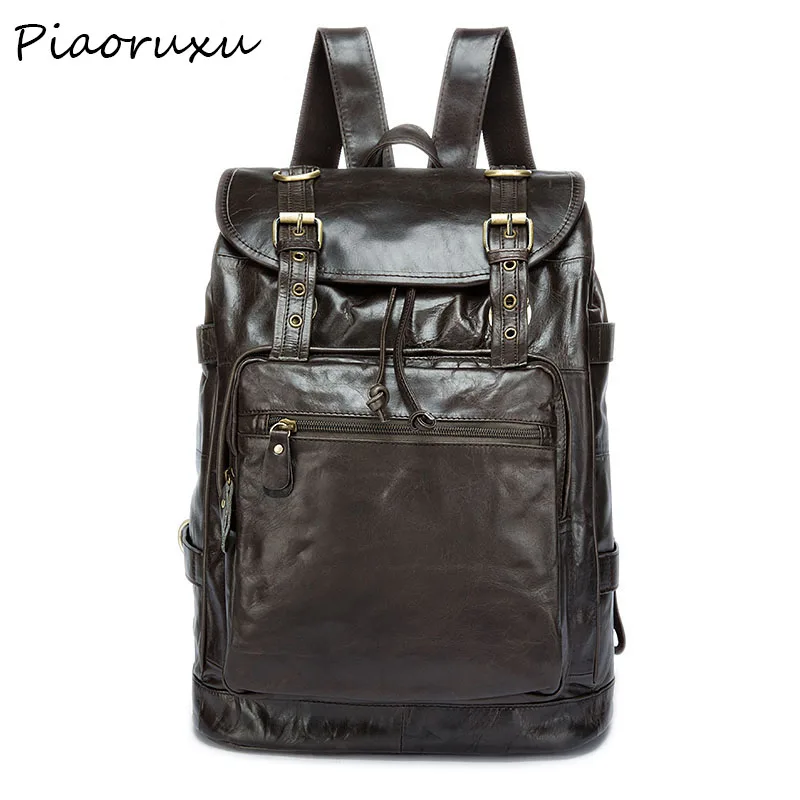 Роскошный рюкзак из натуральной кожи для мужчин и женщин дорожный черный деловой