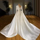 Атласные бусины, юбка со съемной юбкой, свадебные платья с длинными рукавами и бисером, свадебные платья, белое платье 2020