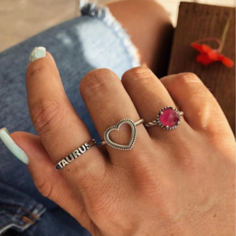 

5Pcs/Set Leaf Rings For Women Jewelry Diamond Heart Ring Set Hiphop/Rock Lover Rings Korea Fashion Mens Rings Gift Wholesale