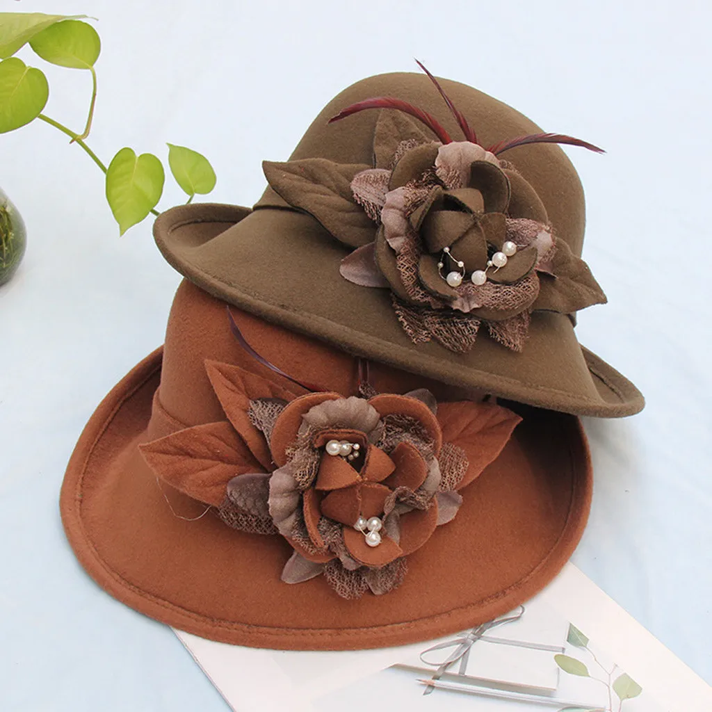 Однотонная Свадебная шляпа с перьями цветами жемчугом праздничная шерстяная