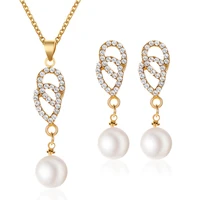 lats pearl jewelry set for women rhinestone drop earrings necklace set trendy fashion gold color earings necklaces brincos