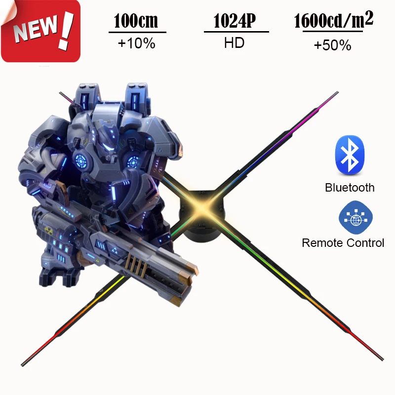 melhor Nova Arriva 100cm Telefone Móvel Um Clique Saída Anúncios De Texto 3d Wifi Bluetooth Led Publicidade Projetor Exibição 3d Fã Holograma