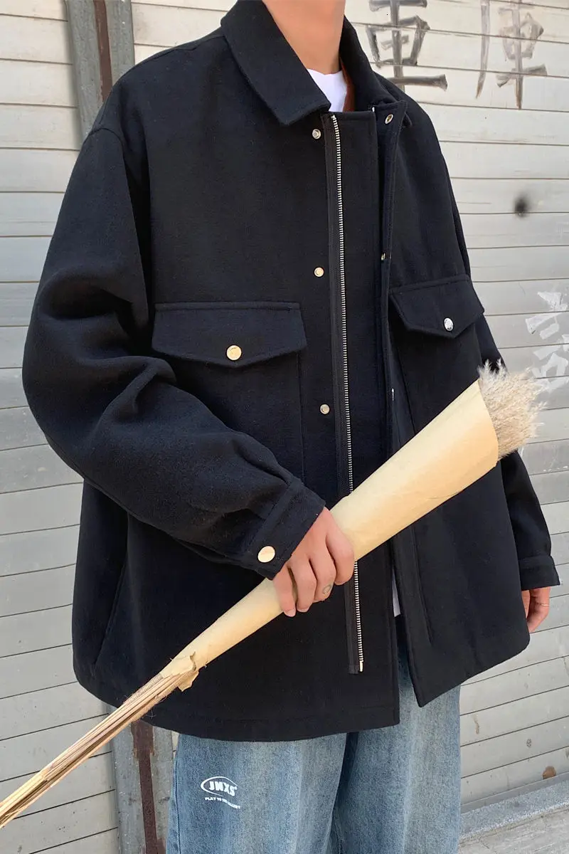 

2020 Autumn And Winter New Youth Popular Men's Solid Color Single-breasted Woolen Jacket Fashion Casual Loose Lapel Top