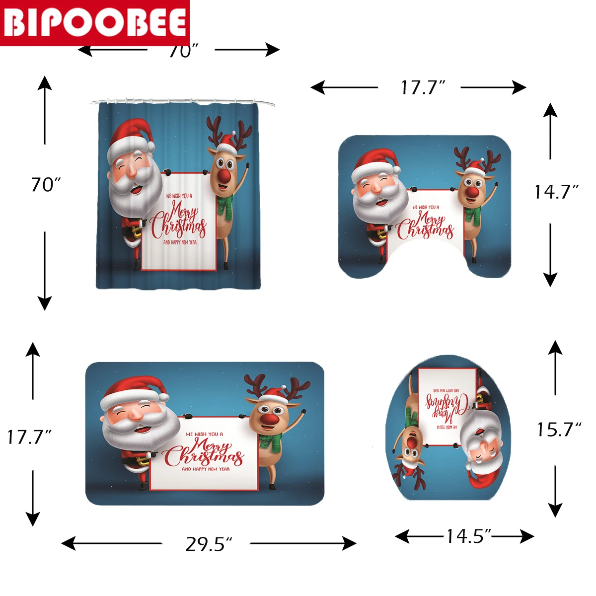 Занавеска для душа с принтом Санта-Клауса и лося Рождественская занавеска ванной