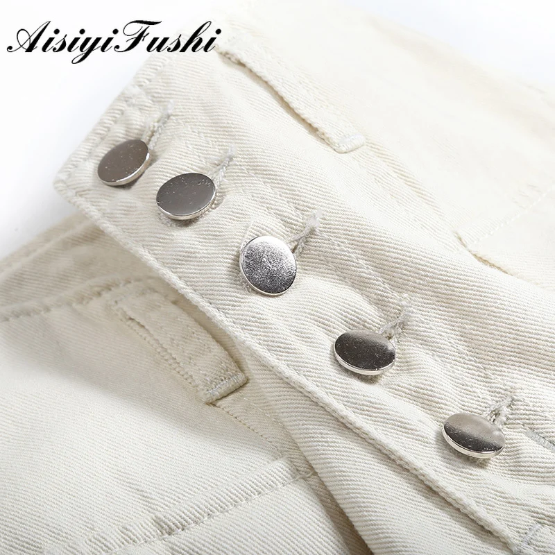 AISIYIFUSHI White Boyfriend Jeans Female Jean-Korean Pants Blue Belt High Pencils Classic Graduate Skinny |