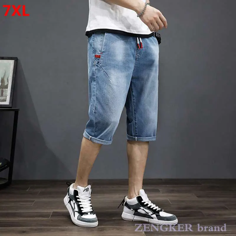 

Summer thin 7-point pants black calf-lenth denim shorts men plus size pants fat guy pants jean men pants brand 7xl 6xl