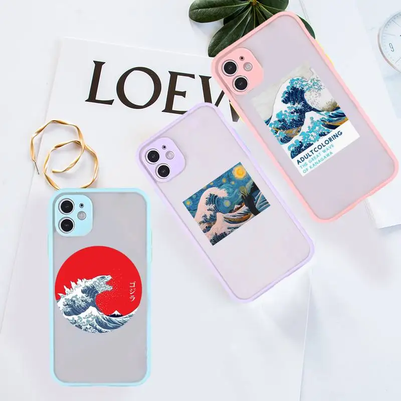 

The Big Wave of kanagawa Phone Case Pink matte transparent For iPhone 7 8 x xs xr 11 12 13 pro plus max mini Clear Funda