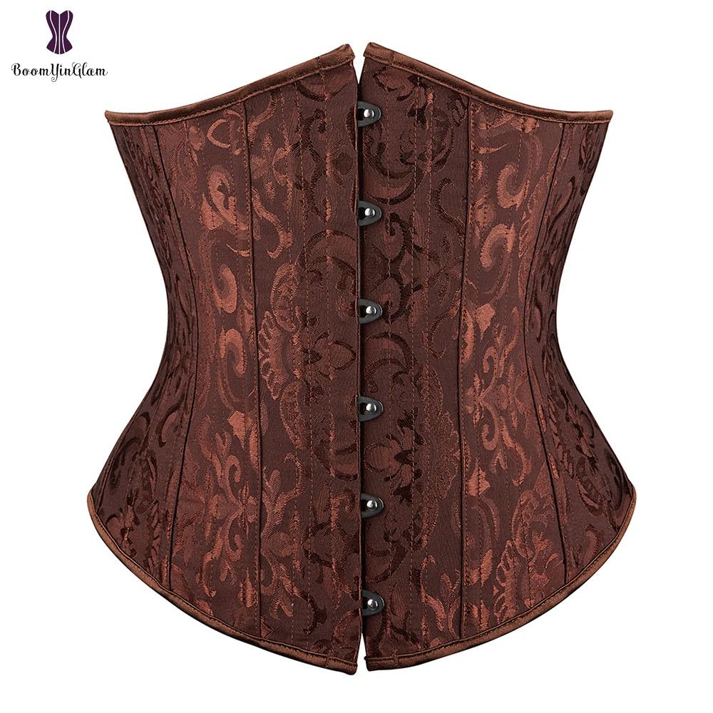 

Jacquard 26 Spiral Steel Boned Underbust Corset Black White Brown Steampunk Bustier Top #2834