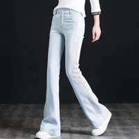 high waist plus size womens jeans pants 2021 spring new fashion denim cotton mesh splicing hollow straight trousers for female