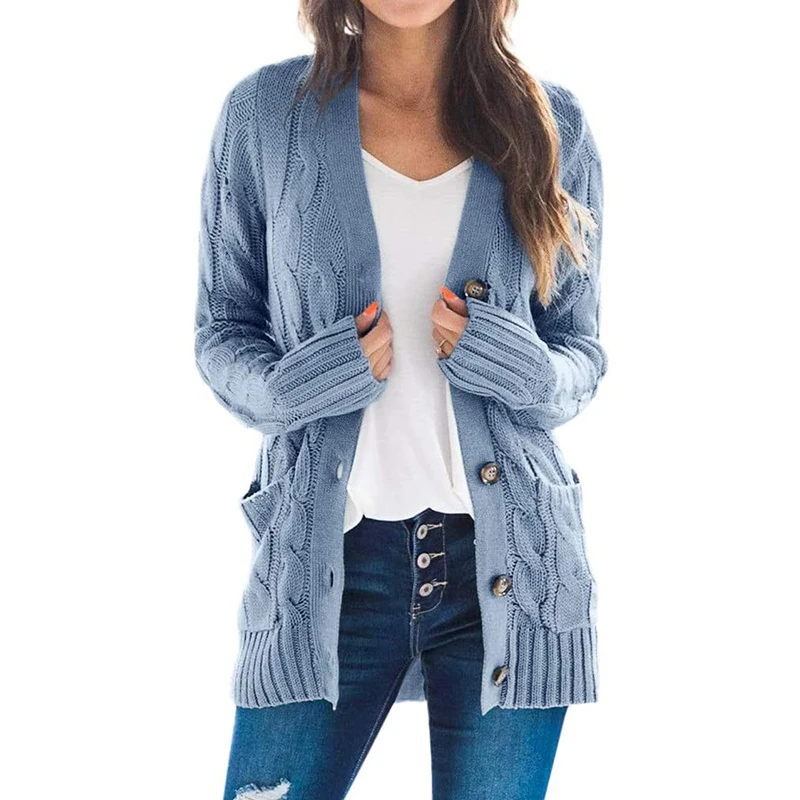 

Autumn and winter fashion new casual jacket pure color twist button cardigan sweater women, trendy ladies sweater