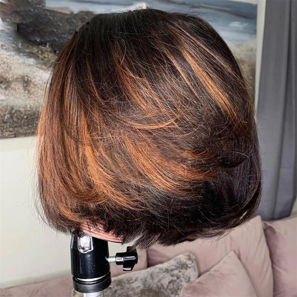 

Natural Hairline Ombre Blonde Short Cut Bob 100%Human Hair Glueless 13x6 Lace Front Wig With Baby Hair Adjustable Strap Can Dye