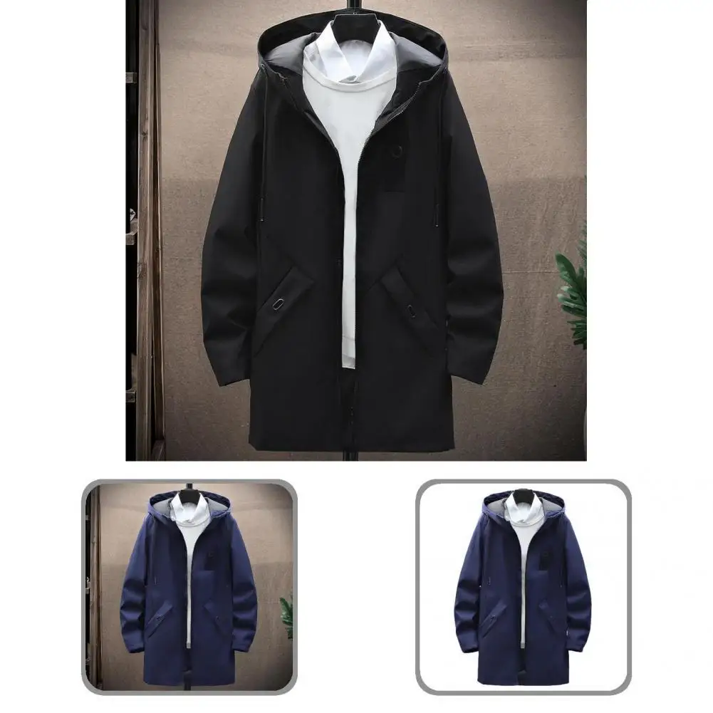 

5 Sizes Fashion Keep Warm Men Windbreaker Mid-length Streetwear Coat Shrink Resistant for Office