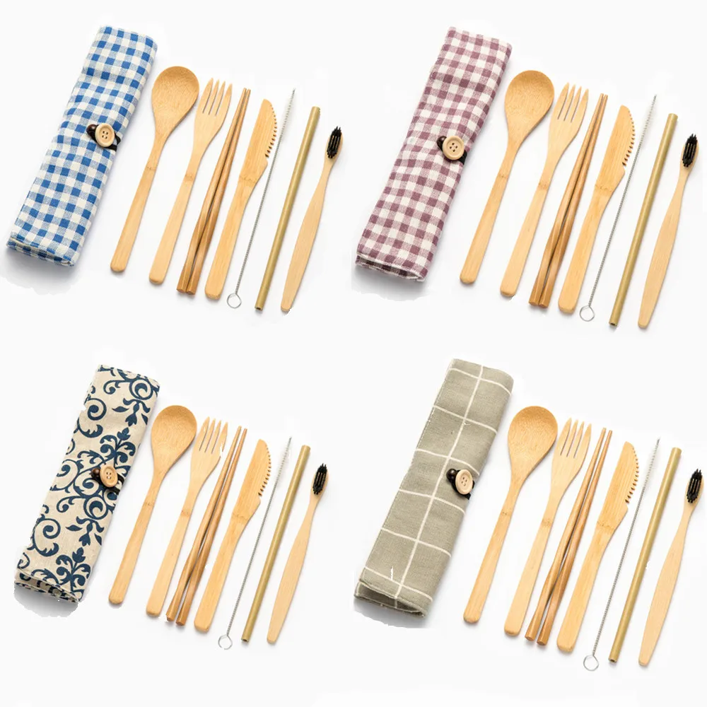 2019new Портативный сумка для посуды деревянные столовые приборы набор столовых